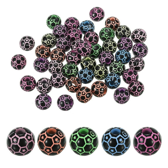 Uxcell 12mm Sport Beads Opaque Sport Ball Beads Football Beads DIY Craft Spacer Loose Beads 60 Pack Black Colorful