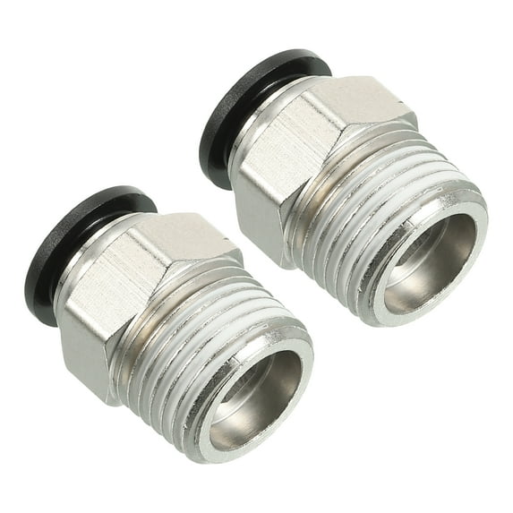 Uxcell 12mm x 1/2"NPT Male Thread Push to Connect Fittings Pneumatic Air line Quick Connect Fittings 2 Pack Silver