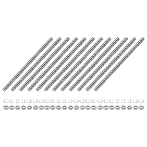 Uxcell 12pack Fully Threaded Rod, M5 x 100mm 201 Stainless Steel Right Hand Threads Rods with Nuts and Flat Washer Fully Studding Rod Bar for Clamps, Hangers and U-Bolts