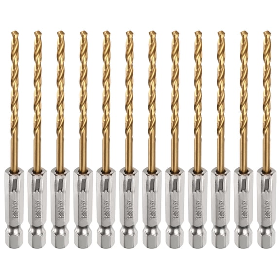 Uxcell 12pack Hex Shank Drill Bit 7/64" M35 High Speed Steel Titanium Coated Twist Drill Bit 85mm Long with 1/4" Shank