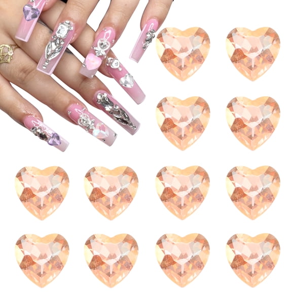 Uxcell 12pcs 10mm Heart Crystal Rhinestones Pointed Back Glass Rhinestone Gems for Jewelry Making Crafts, Deep Pink