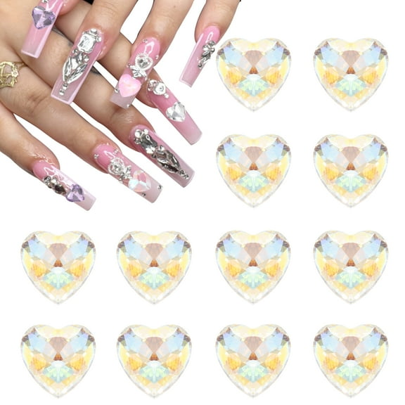 Uxcell 12pcs 10mm Heart Crystal Rhinestones Pointed Back Glass Rhinestone Gems for Jewelry Making Crafts, White