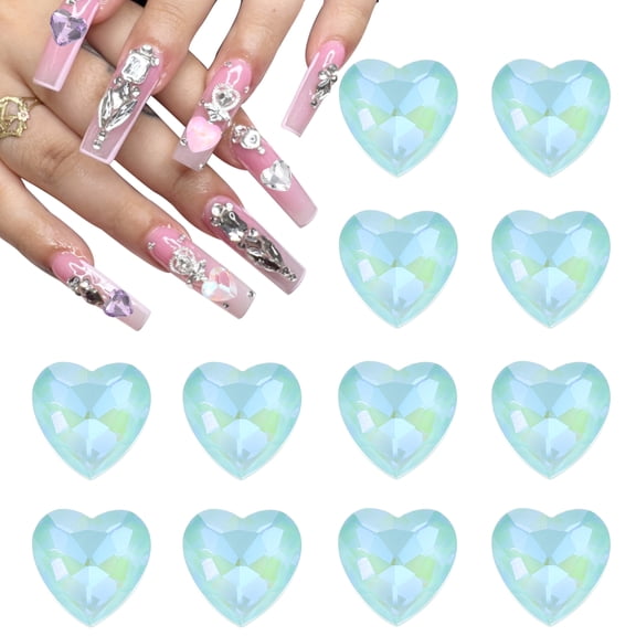 Uxcell 12pcs 12mm Heart Crystal Rhinestones Pointed Back Glass Rhinestone Gems for Jewelry Making Crafts, Aquamarine Blue