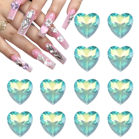 Uxcell 12pcs 12mm Heart Crystal Rhinestones Pointed Back Glass Rhinestone Gems for Jewelry Making Crafts, Emerald Green