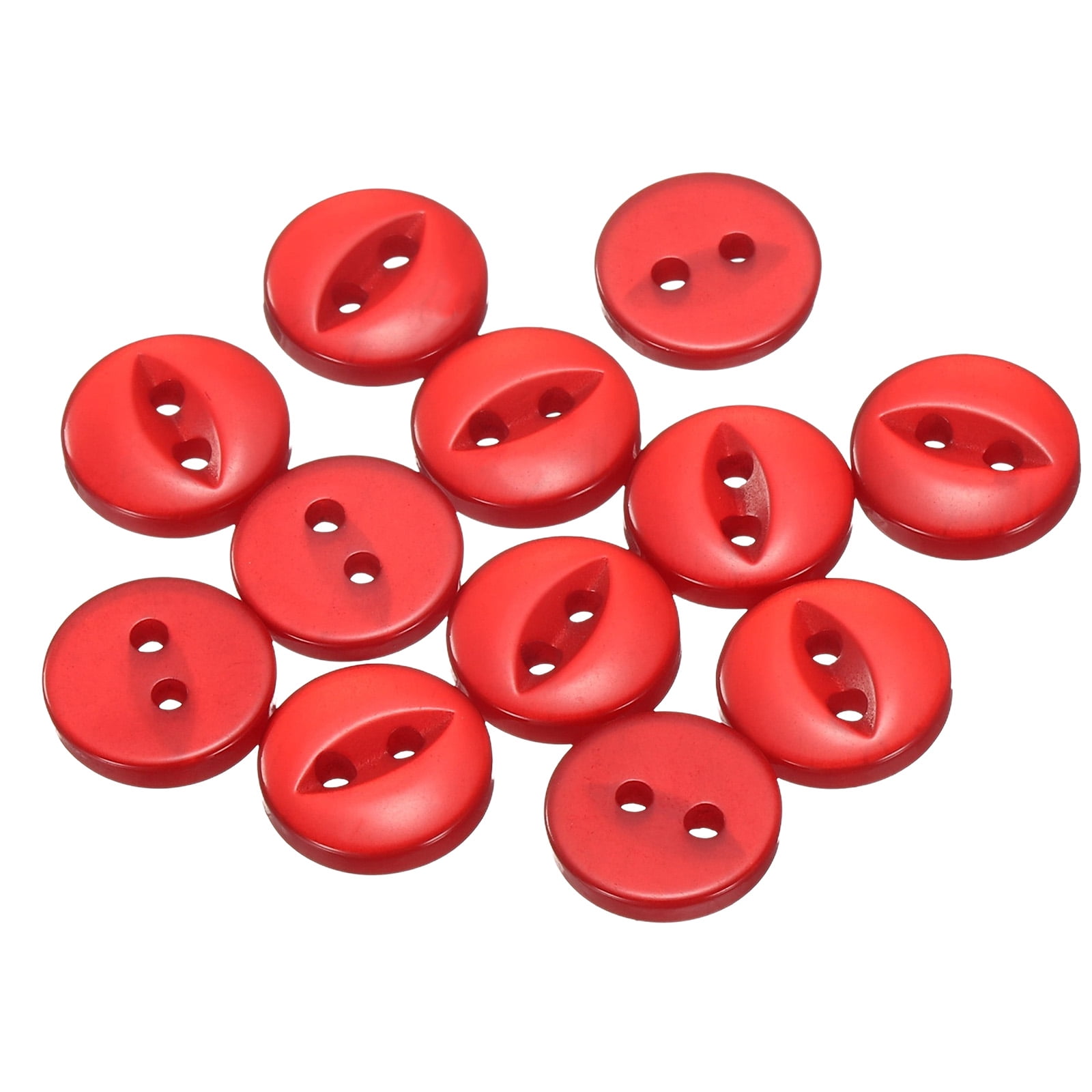 Uxcell 12pcs 16L Red Round Sewing Buttons 10mm 3/8" Resin 2-Hole Fish ...