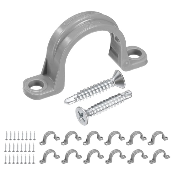 Uxcell 12pcs 3/4 Inch PVC Pipe Straps Plastic Conduit Clamps 2 Holes U Shaped Strap Clamp with 410 Stainless Steel Screw for Pipe Tube Cable Fixing