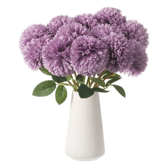 Uxcell 12pcs Artificial Chrysanthemum Ball Flower Faux Chrysanthemum Flowers Bouquet Silk Fake Mum Flower for Home Garden Wedding Party Decoration, Light Purple