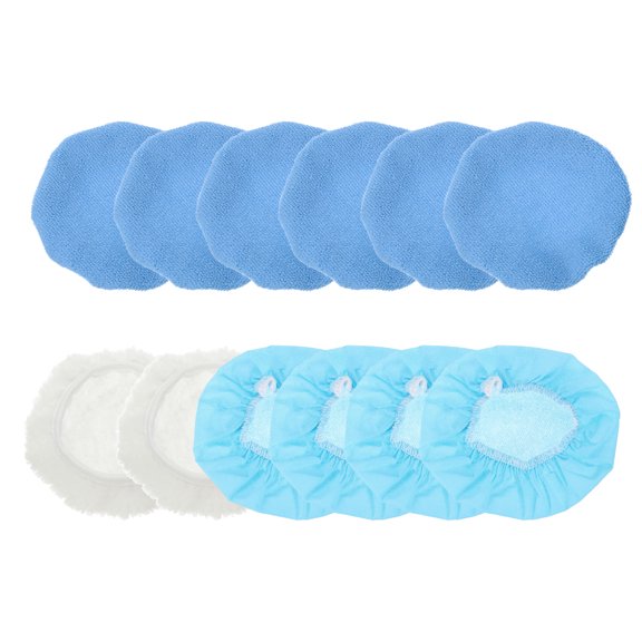 Uxcell 12pcs Car Polisher Bonnet Buffing Pad Set Micro-fiber Non-woven Lamb's Wool Fabric for 5"-6" Car Buffer Bonnets Polisher