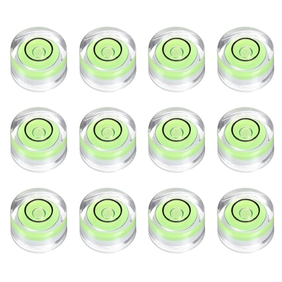 Uxcell 12pcs Circular Bubble Spirit Level 10x6mm Mini Round Bubble Spirit Level Little Measuring Layout Tools for TV Industrial Carpentry Picture Frame, Green/Black