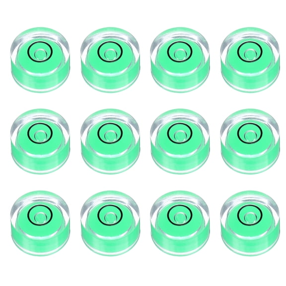 Uxcell 12pcs Circular Bubble Spirit Level 12x6mm Mini Round Bubble Spirit Level Little Measuring Layout Tool for TV Industrial Carpentry Picture Frame, Green/Black