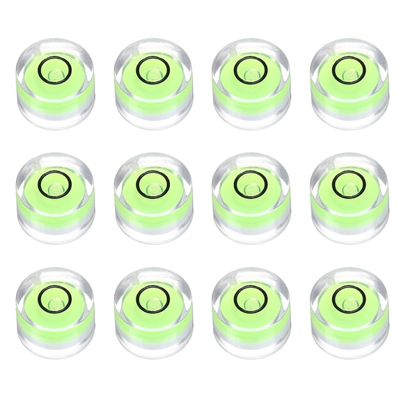 Uxcell 12pcs Circular Bubble Spirit Level 12x7.5mm Mini Round Bubble Spirit Level Little Measuring Layout Tools for TV Industrial Carpentry Picture Frame, Green/Black