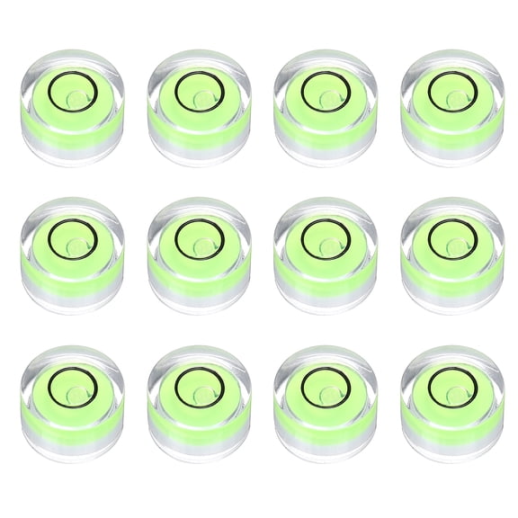 Uxcell 12pcs Circular Bubble Spirit Level 12x7mm Mini Round Bubble Spirit Level Little Measuring Layout Tools for TV Industrial Carpentry Picture Frame, Green/Black