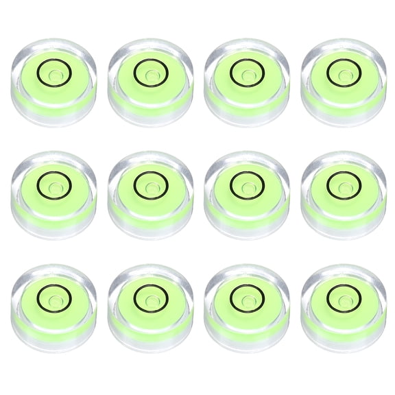 Uxcell 12pcs Circular Bubble Spirit Level 15x6mm Mini Round Bubble Spirit Level Little Measuring Layout Tools for TV Industrial Carpentry Picture Frame, Green/Black