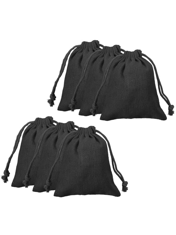 12pcs Cotton Storage Bags 3.9" x 5.5" Canvas Drawstring Bag, Black