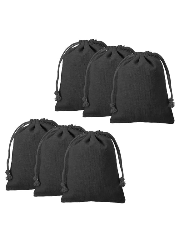 12pcs Cotton Storage Bags 4.7" x 5.9" Canvas Drawstring Bag, Black