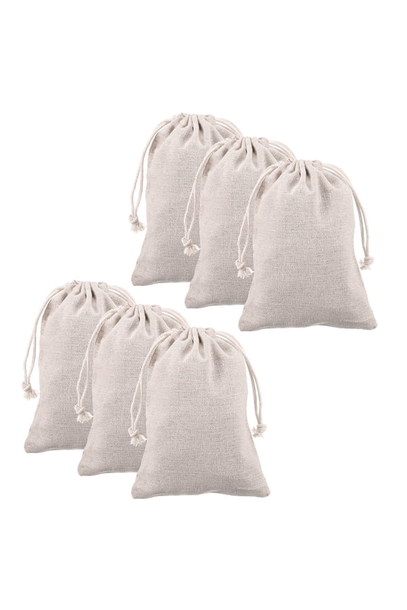 12pcs Cotton Storage Bags 5.1" x 7.1" Canvas Drawstring Bag, Beige