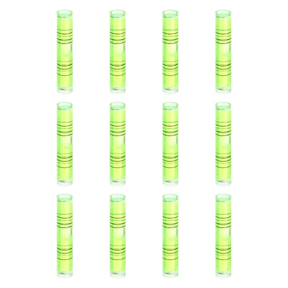 Uxcell 12pcs Cylindrical Bubble Spirit Level Vials 9x50mm Mini Horizontal Bubble Spirit Level Little Measuring Layout Tools for Industrial Carpentry Picture Frame, Green