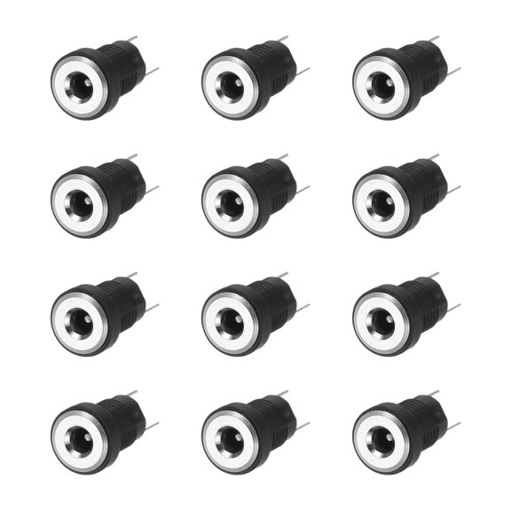 Uxcell 12pcs DC3513 Power Jack, 30V 0.5A 3.5x1.3mm 2 Pin DC Power Female Panel Mounting Connector Socket with Metal Nut Washer for Electronics Devices, Black 10x10x18mm