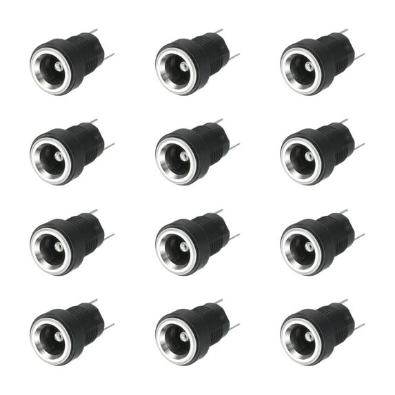 Uxcell 12pcs DC5525 Power Jack, 30V 0.5A 5.5x2.5mm 2 Pin DC Power Female Panel Mounting Connector Socket with Metal Nut Washer for Electronics Devices, Black 10x10x18mm