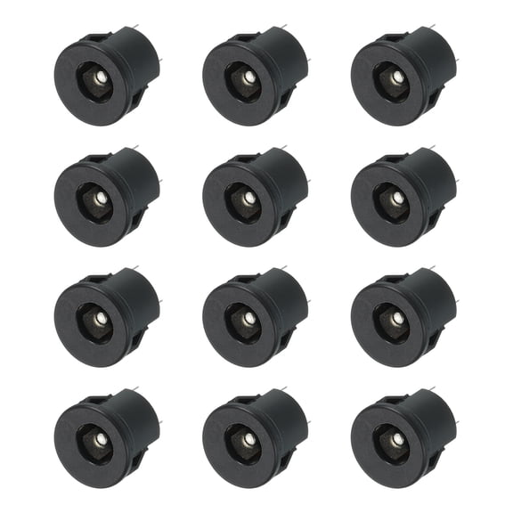 Uxcell 12pcs DC5525 Power Jack, 30V 0.5A 5.5x2.5mm 3 Pin DC Power Female Panel Mounting Connector Socket with Metal Nut Washer for Electronics Devices, Black 14x14x18mm