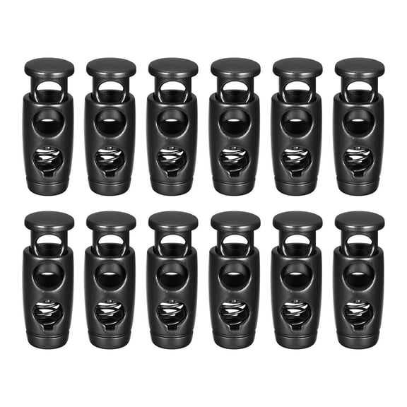 Uxcell 12pcs Double Hole Spring Loaded Elastic Drawstring Rope Cord Locks Fastener Toggle Black Matte