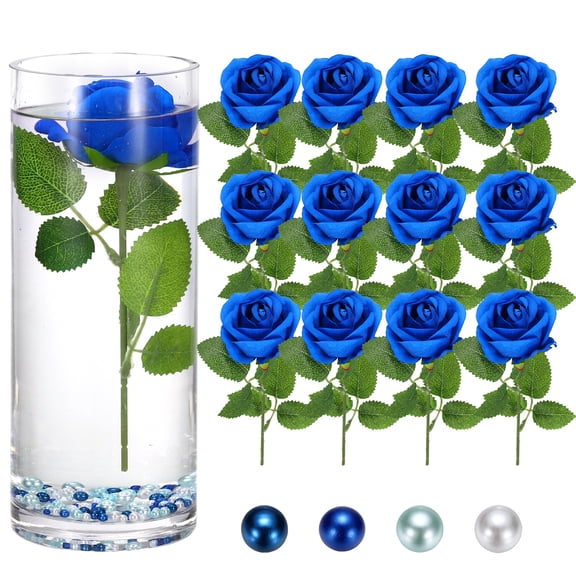 Uxcell 12pcs Floating Flowers Artificial Silk Rose 7cm Dark Blue