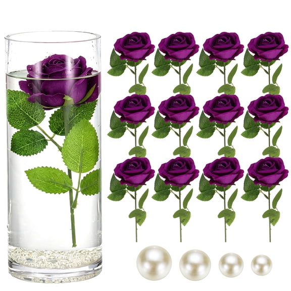 Uxcell 12pcs Floating Flowers Artificial Silk Rose 7cm Purple