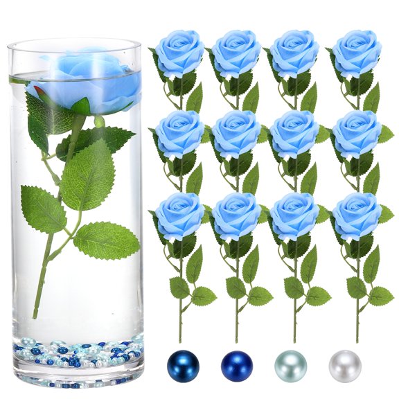 Uxcell 12pcs Floating Flowers Artificial Silk Rose 7cm Sky Blue