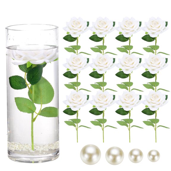 Uxcell 12pcs Floating Flowers Artificial Silk Rose Small Horned 7cm White