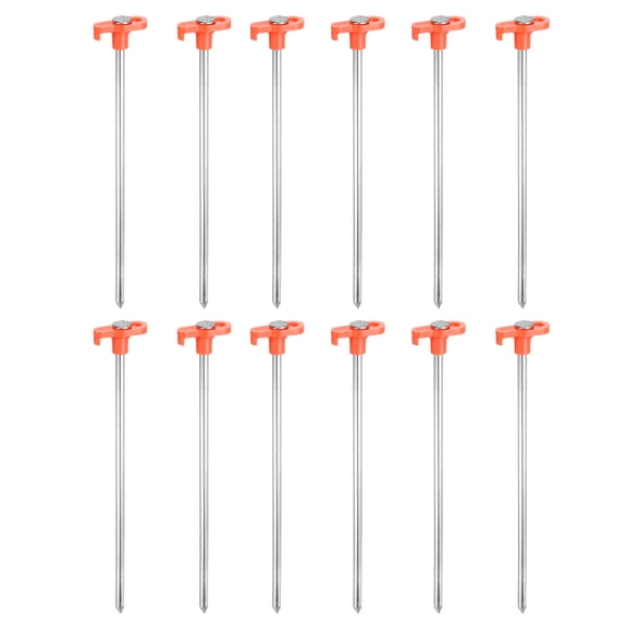 Uxcell 12pcs Garden Ground Stakes 9.84" Metal Tent Stakes with Chisel Point End Orange