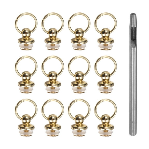 Uxcell 12pcs Metal Studs Rivets 7mm D-Ring Button Rivets with Leather Hole Punch for Leather, Gold Tone