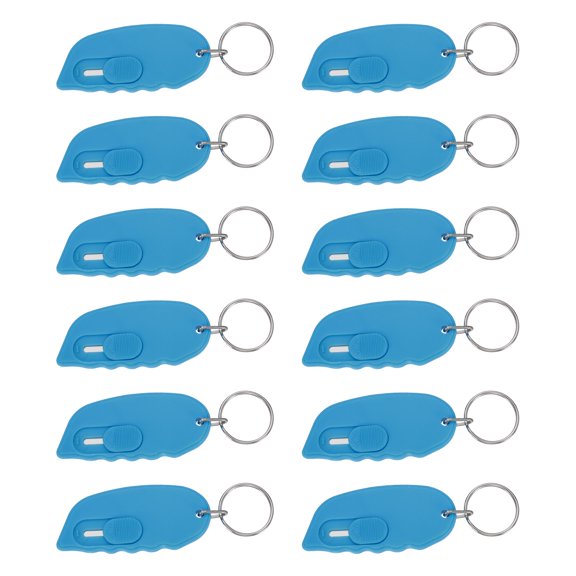 Uxcell 12pcs Mini Box Cutter Retractable Keychain Utility Knife for Office Lake Blue