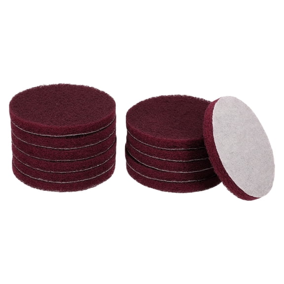 Uxcell 12pcs Scrubber Scouring Pads 500 Grits 4" Drill Power Brush Hoop and Loop Surface Conditioning Disc, Dark Red