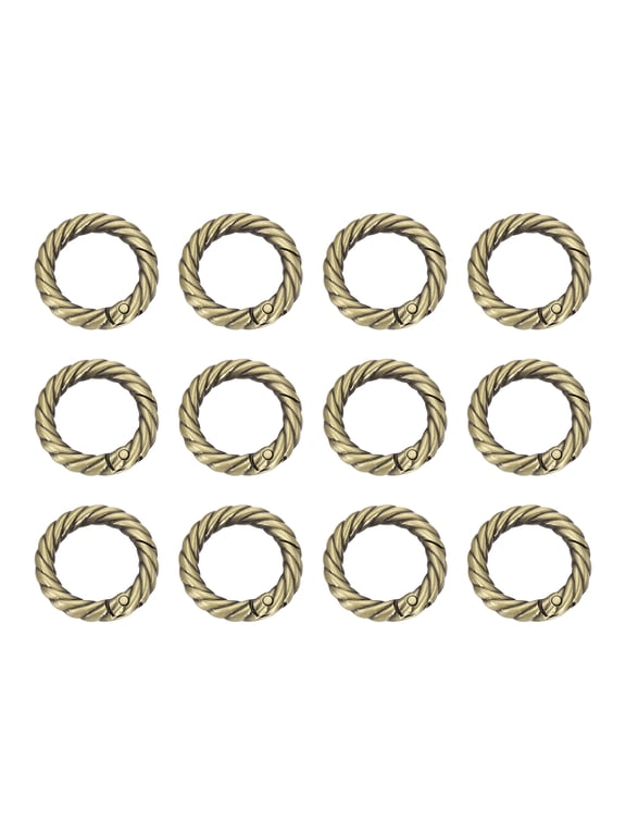 12pcs Spring O Rings 3/4"(20mm) Round Trigger Metal Snap Hook Circle Key Ring Clip Keychain for Bags Handbag Purses Keyring Buckle, Light Brown
