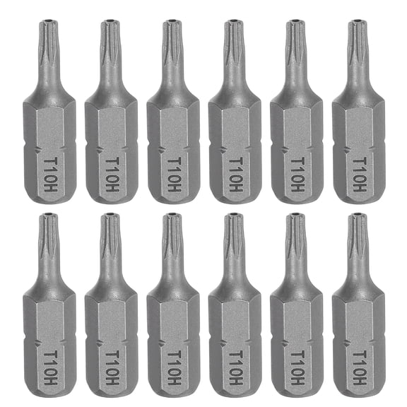 Uxcell 12pcs T10H Torx Screwdriver Bit 1/4" Hex Shank 25mm/1" Length Magnetic Star 6 Point Head S2 Steel Screw Driver Bit with Hole for Precision Repair