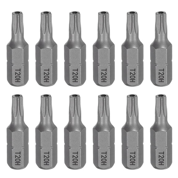Uxcell 12pcs T20H Torx Screwdriver Bit 1/4" Hex Shank 25mm/1" Length Magnetic Star 6 Point Head S2 Steel Screw Driver Bit with Hole for Precision Repair