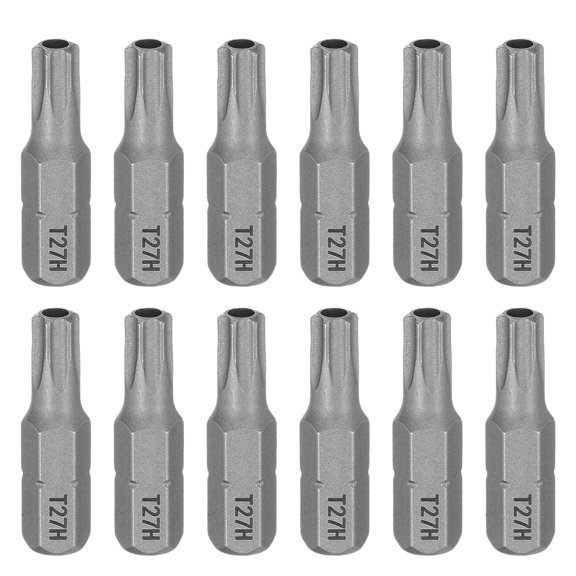 Uxcell 12pcs T27H Torx Screwdriver Bit 1/4" Hex Shank 25mm/1" Length Magnetic Star 6 Point Head S2 Steel Screw Driver Bit with Hole for Precision Repair
