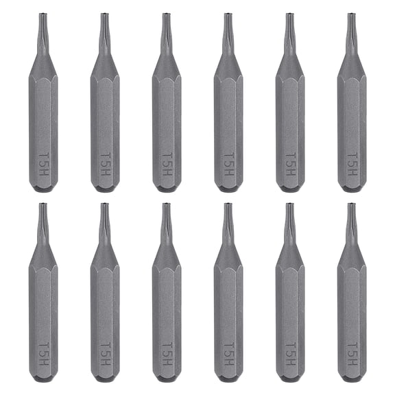 Uxcell 12pcs T5H Torx Screwdriver Bit 5/32" Hex Shank 28mm/1.1" Length Magnetic Star 6 Point Head S2 Steel Screw Driver Bit with Hole for Precision Repair
