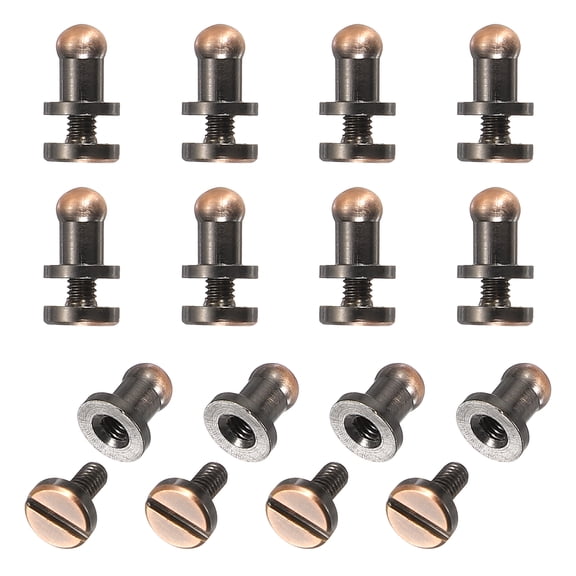 Uxcell 12set Round Head Button Stud Screw 5mm Brass Chicago Screws Button Stud Rivets for Leather DIY Craft Leather Belt Wallet Handbag Repairs Decoration, Red Copper