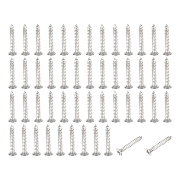 Uxcell Flat Head Sheet Metal Screws, less Steel Phillips Drive Self Tapping Wood Screws for Metal Wood Drywall #12x1-1/2" 50