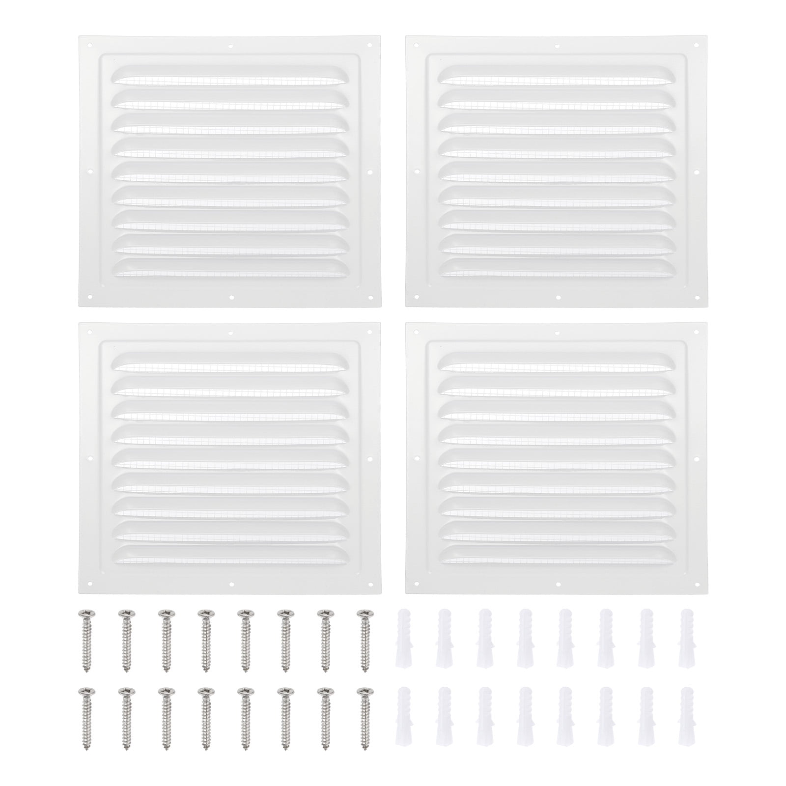 Uxcell 12x12" Gable Vent Cover, Aluminum Alloy Rectangular Floor Air Vent Covers Metal Soffit Return Grille with Screen Mesh and Screw 4 Pcs