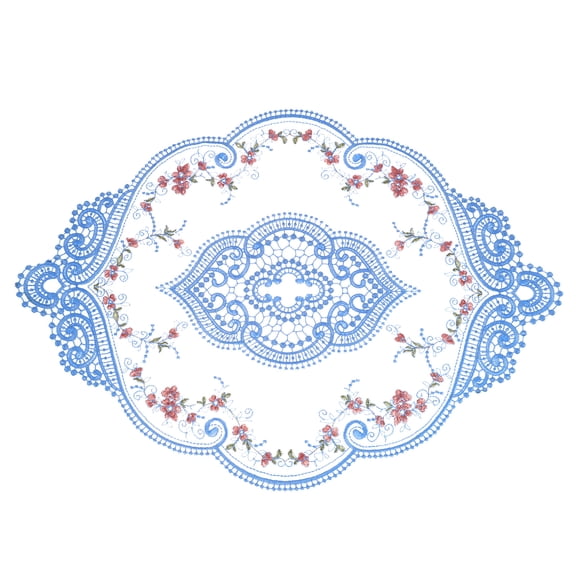 Uxcell 12x17in Retro Lace Placemat Oval French Crochet Doilies Coasters Blue
