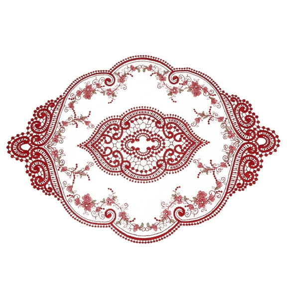 Uxcell 12x17in Retro Lace Placemat Oval French Crochet Doilies Coasters Red
