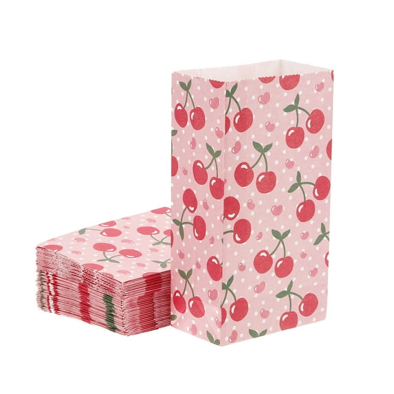 Uxcell 12x7.5x23cm Paper Gift Bag, Cherry Storage Bag for Party Favor, 50 Pack