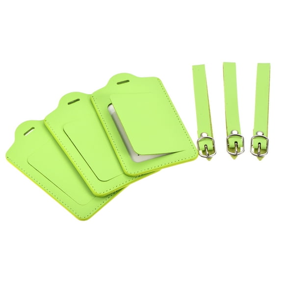 Uxcell 12x7cm Luggage Tag PU Holders Baggage Label Identifier with Straps Green 3 Pack