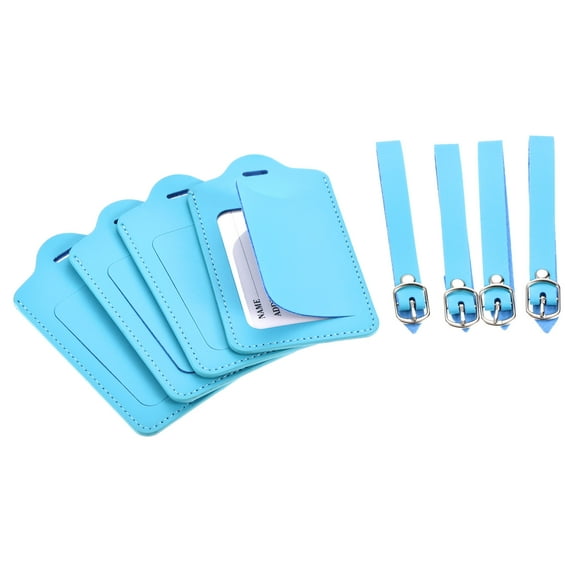 Uxcell 12x7cm Luggage Tag PU Holders Baggage Label Identifier with Straps Light Blue 4 Pack