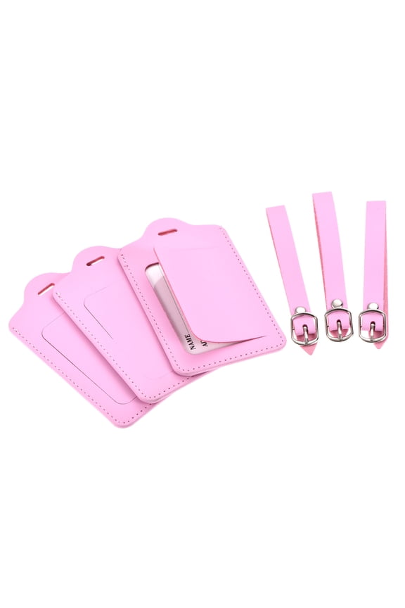 12x7cm Luggage Tag PU Holders Baggage Label Identifier with Straps Pink 3 Pack