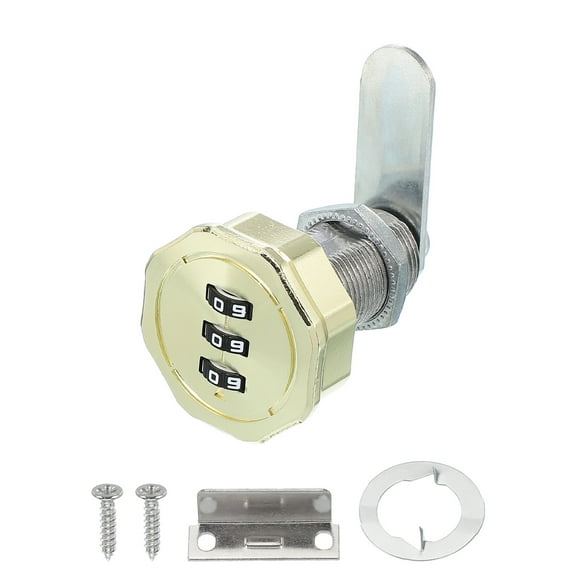 Uxcell 13/16" Combination Cabinet Cam Lock Zinc Alloy Keyless 3-Digit Password Coded Lock, Gold