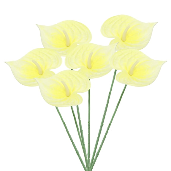 Uxcell 13" Artificial Anthurium Lily Flowers Floral Arrangements Bouquet Decor, Light Yellow 6 Pack