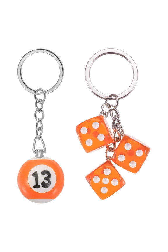 13 Ball Keychain, Lucky number 13 Pool Balls with Dice Keychain Creative Keyring Charm Pendant for Bag Wallet Purse Car Cellphone Accessories, Orange